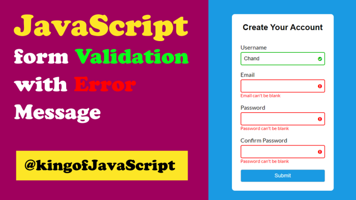 JavaScript Form Validations with Error Message